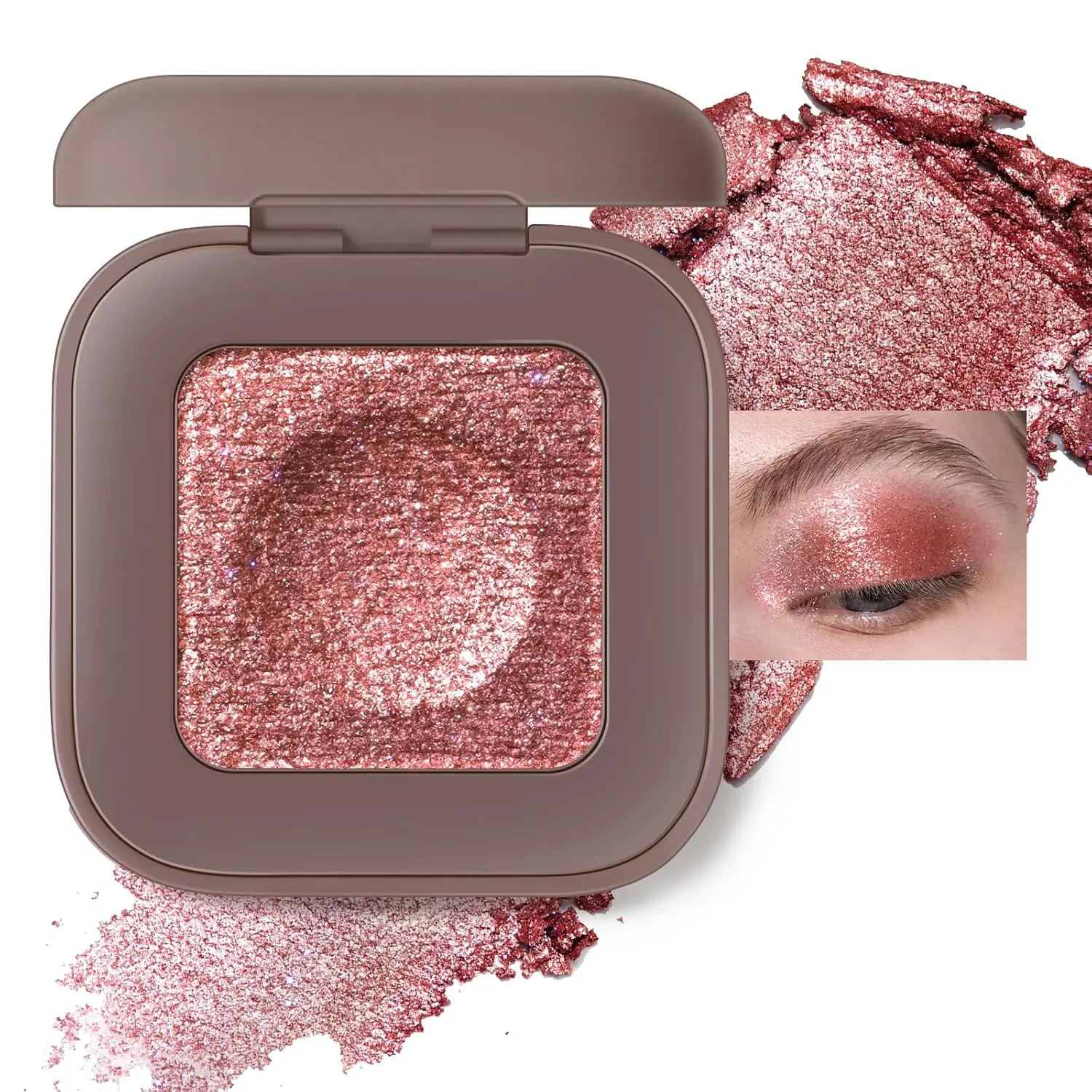 Noerrors Duochrome Peach Pink Silver Glitter Eyeshadow Palette, Rich Color Shimmer Metallic Monochrome Eye Shadow, Holographic Diamond Sparkle Long Wear Creamy Eyelid Brightener Palette Makeup#06
