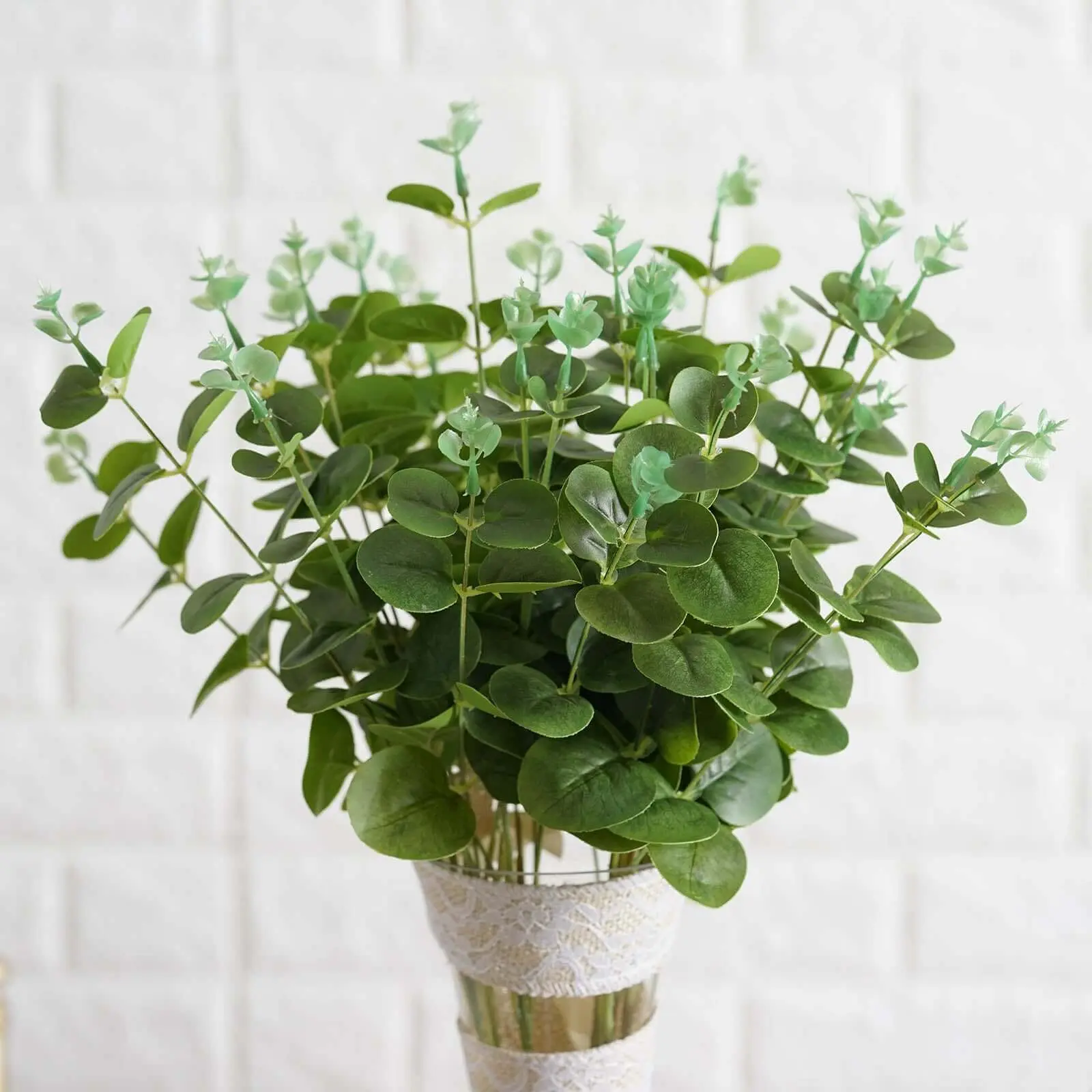 19" Light Green Bendable Artificial Eucalyptus Branch Bouquet - 2 Bushes, Decorative Floral Decor for Home Supplies, Office Table, Plants, Natural Look