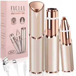 Rechargeable Waterproof Double HeadHair Removal Machine & Accessories, Women's Hair RemovalTool, Hair Removal Kit, Shaver for Women, Trimmers forWomen, Electric Shaver Women, Shaving Products, ClipperRazor Lightweight Golden Facial Smooth Brush