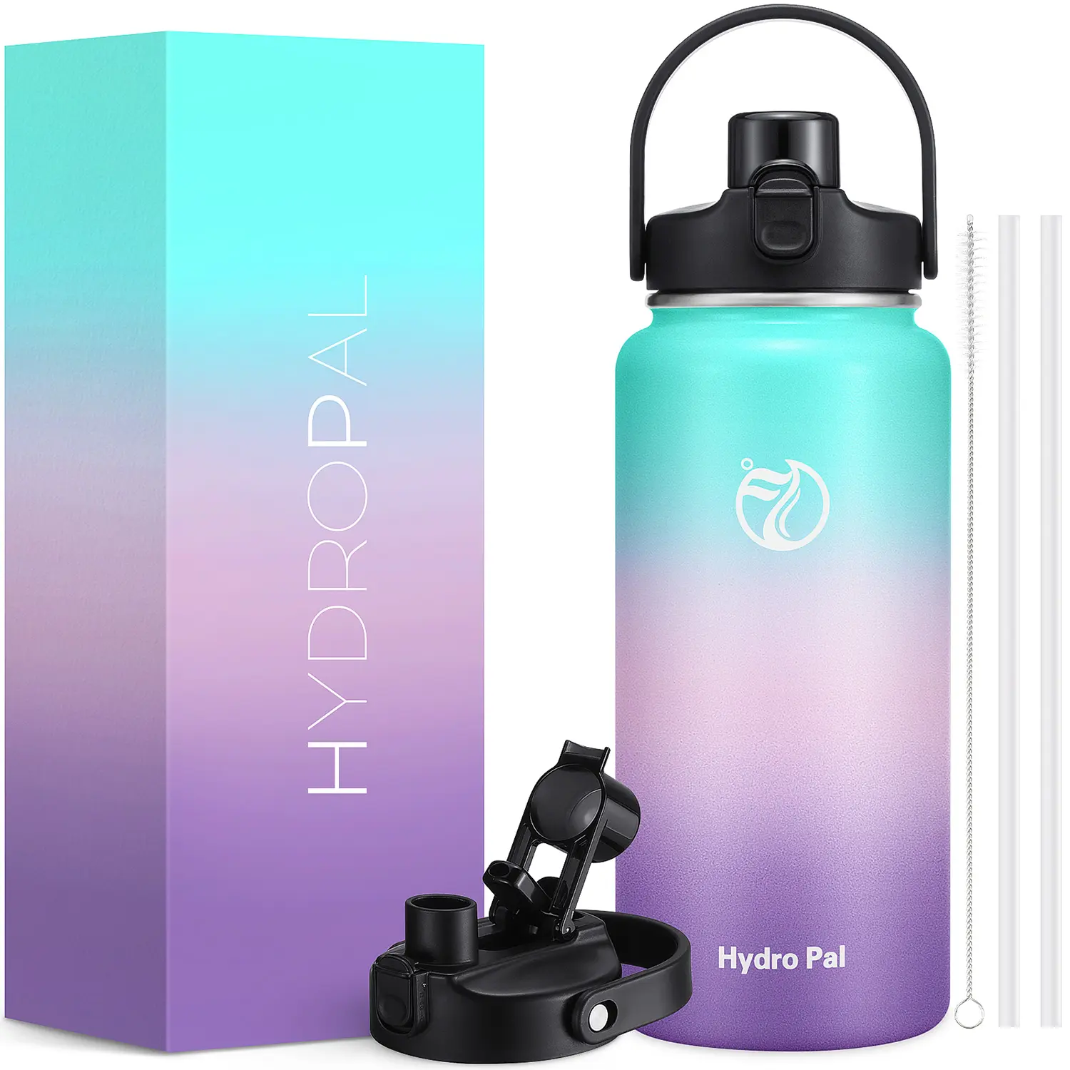 HydroPal 40oz Water Bottle with 2-in-1 Chug/Straw Lid, Half Gallon Insulated, Double Walled Vacuum Stainless Steel Water Jug