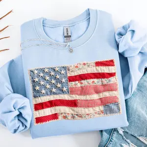 [Sale off up to 50%] FAUX Patchwork- Printed American Flag Sweatshirt, 4th of July Sweat,250th Years Crewneck, Independence Day Mothers day Mom Gift