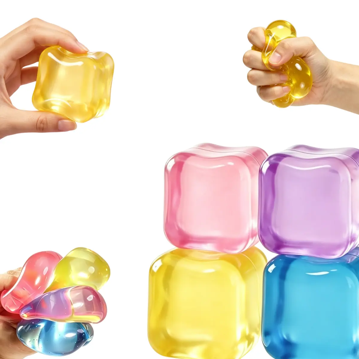 4-Pack Cube Squishy Slow-Rising Stress Toys, 2-Inch Sensory Squeeze Balls with Thick Filling, High-Density Relievers for Kids, Classroom Prizes & Party Favors