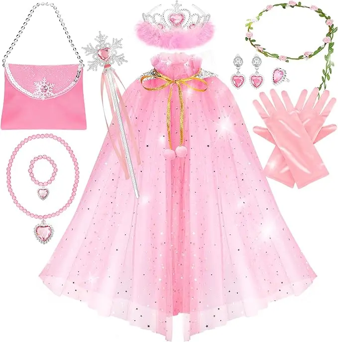 12Pcs princess cape set, princess costume, suitable for little girls aged 3-8, a princess dress birthday gift, summervibes clothing