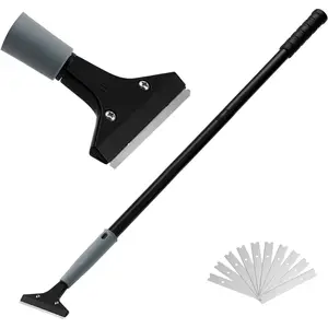 Heavy Duty 4inch Razor Blades Floor Scraper, 45inch Long Handle, Glass Wall Cleaning Scraper, with 10 Blades, Paint Stripping Tool, Tile, Floor, Wall