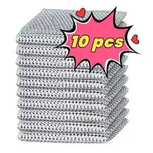 10pcs Counts Non Scratch Wire DishclothMultipurpose Wire Dishwashing Rag MetalScrubbers for for Wet and Dry Cleaning, 2-LayerKitchen Cleaning Cloth Cleaning Tool Reusable Multifunctional Dishwashing RagsHand Household