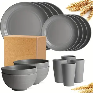 Dinnerware Set, Dinnerware Service Set, 16pcs/set Including Bowl & Plate & Cup & Box, Unbreakable Microwave Dishwasher Safe Tableware Set for Home, Rv, Camping