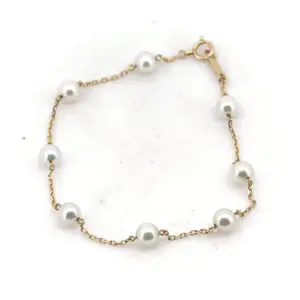 Pre-owned MIKIMOTO 18K Yellow Gold (Au750) Small Leather Goods Au750 Pearl Bracelet