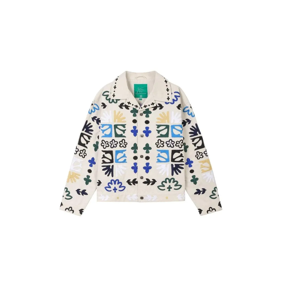 Women's Tribal Embroidery Striped Full-Length Long-Sleeve Cotton-Blend Jacket - Wheat, Breathable, Comfortable, Logo Button-Up, Structured Fit, Workwear & Everyday Wear Top Coat