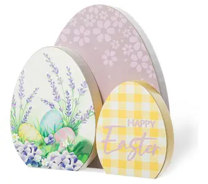 Glitzhome 7.75" Wooden Spring and Easter Eggs Table Decor Glitzhome 7.75" Wooden Spring and Easter Eggs Table Decor