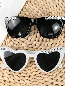 Just Married Lettering Sunglasses Set, UV400 Protection Wedding Sunglasses for Bride & Groom, Bachelorette Party & Honeymoon Travel Accessories