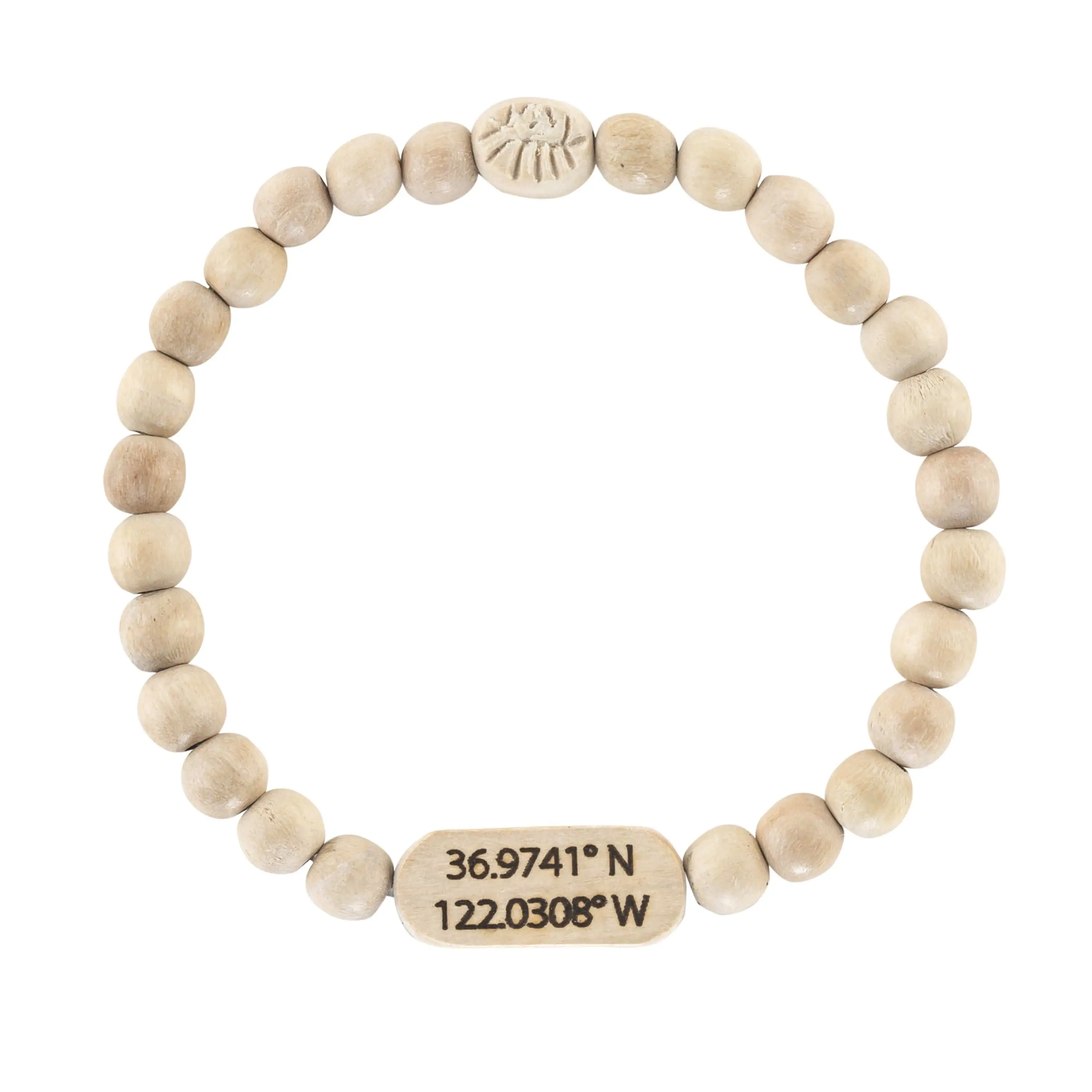Wanderer Wood Custom Coordinates Bracelet – Personalized Beaded Bracelet for Women | Travel Location Jewelry Gift