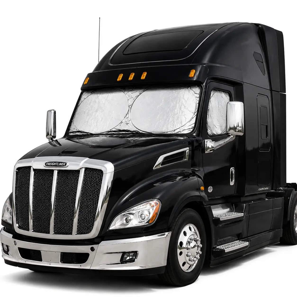 Semi Truck Front Windshield Sun Shade, 240T Polyester Silver-Coated Heat & UV Block Reflective Sunshade for Large Vehicles polarized visor protect car foldable umbrella Universal Full Car Sunshade Set reduces fit sedan retractable magnetic