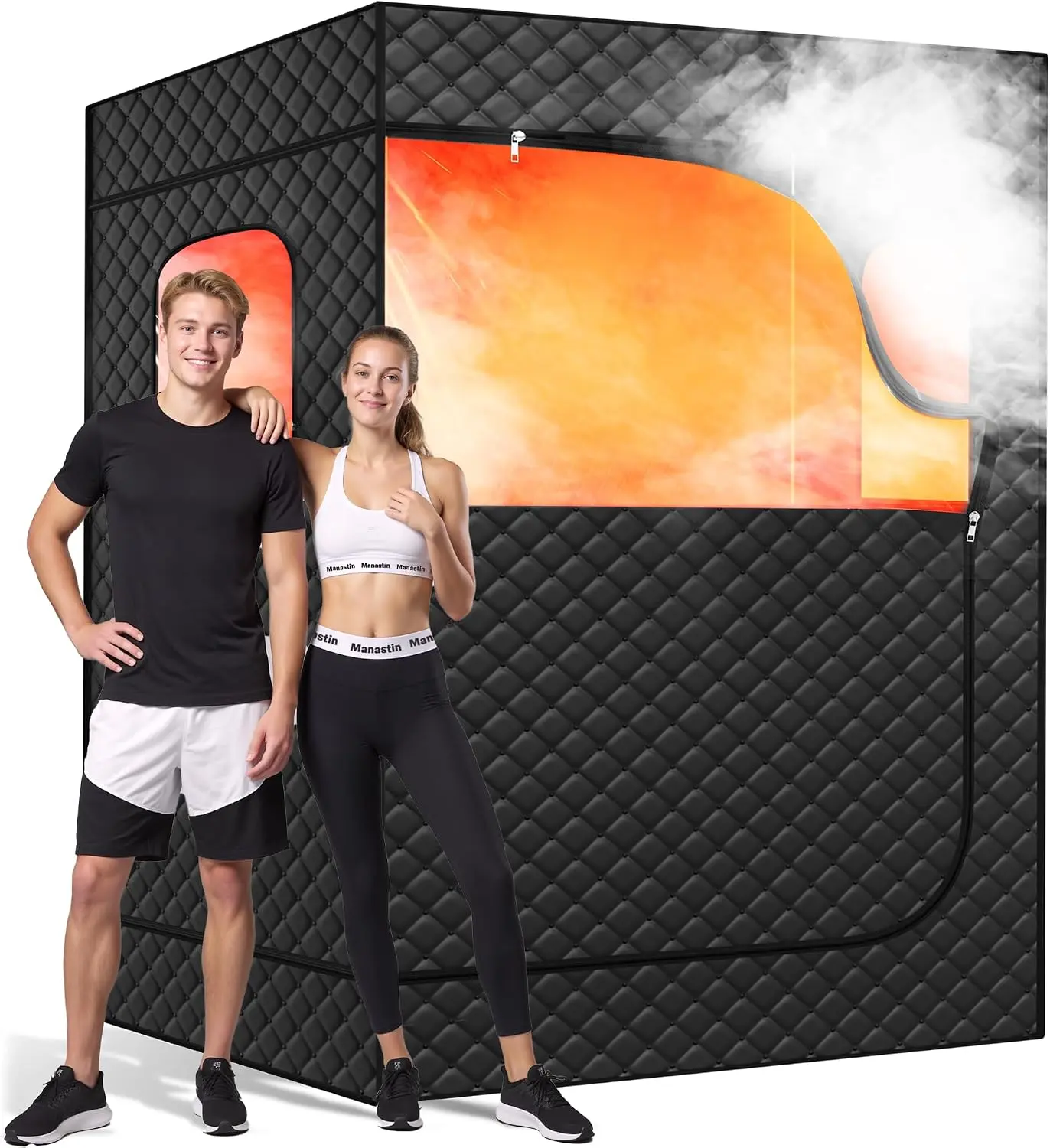 Manastin 2 Person Portable Steam Sauna for Home, 1 or 2 Person Full Body Home Spa with 2 Foldable Chairs,9 Levels of Sauna Tent with Remote Control, (Black, Large)