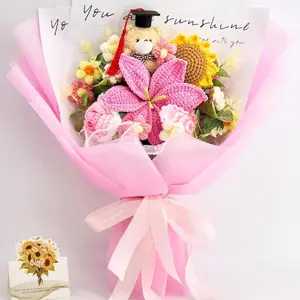 Handmade Graduation Crochet Flower Bouquet with Cap, Festive Party Gift for Her