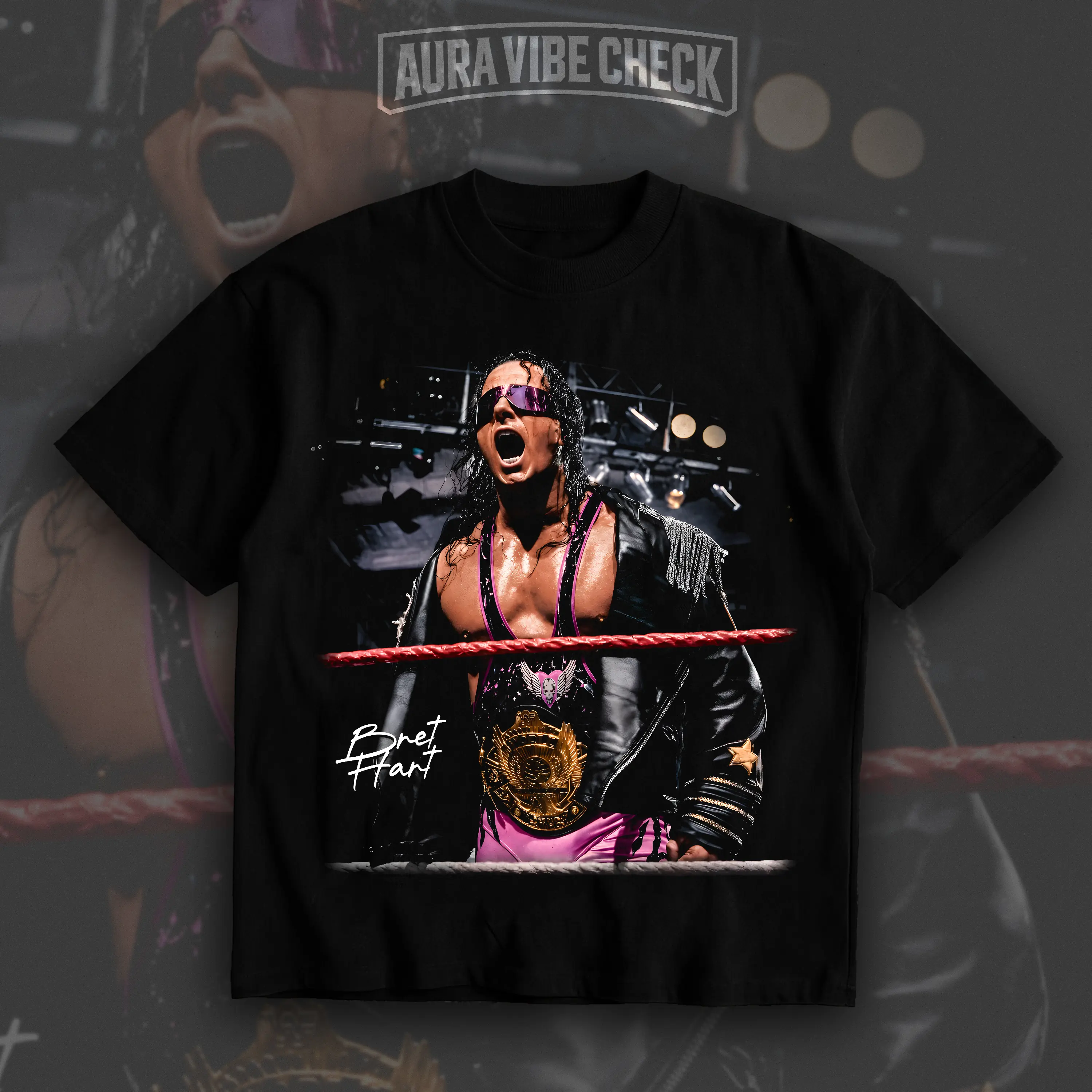 Mens Casual Cotton Short-Sleeve Vintage Bret Hart Hitman Graphic T-Shirt, WWE Legend Champion Pro Wrestling Prints Merch, Unisex Menswear Gift