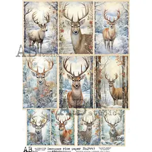 AB Studio - Winter Reindeer Decoupage Paper (A4 Size, Set of 10 Designs)
