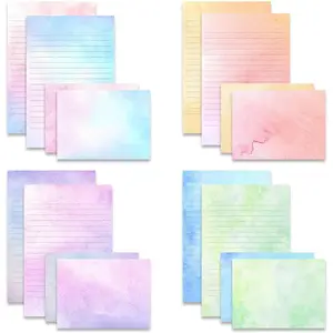72 Pieces Stationery Set with Envelopes (48 Lined Watercolor Sheets + 24 Matching Envelopes), 8 Unique Designs, 5.5 x 8.25 inch Double Sided Printing Stationery Paper for Letter Writing