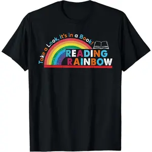 100% Cotton Take A Look A Book Vintage Reading Librarian rainbow T-Shirt