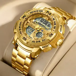 Men’s multifunctional stylish sports electronic watch featuring a business quartz display, silicone strap, stainless steel case, luminous function, sports design, water resistance, alarm, and stopwatch functions.