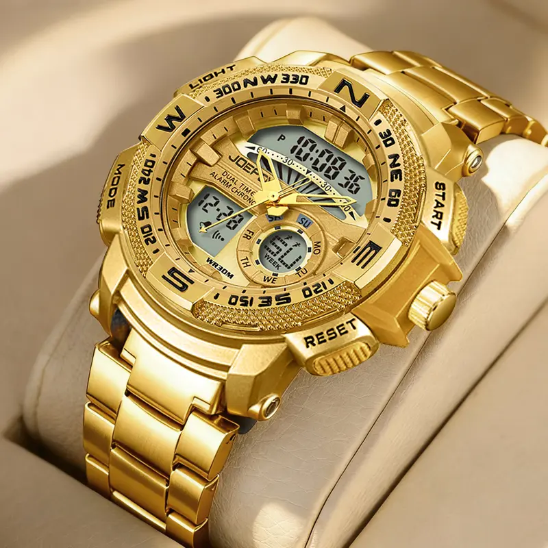 Men’s Fashionable Digital Quartz Chronograph Watch - Stylish Multifunctional Sports Watch with Business Display, Silicone Strap, Stainless Steel Case, Luminous Function, Water Resistance, Alarm, Stopwatch, Fashionable Digital Watch