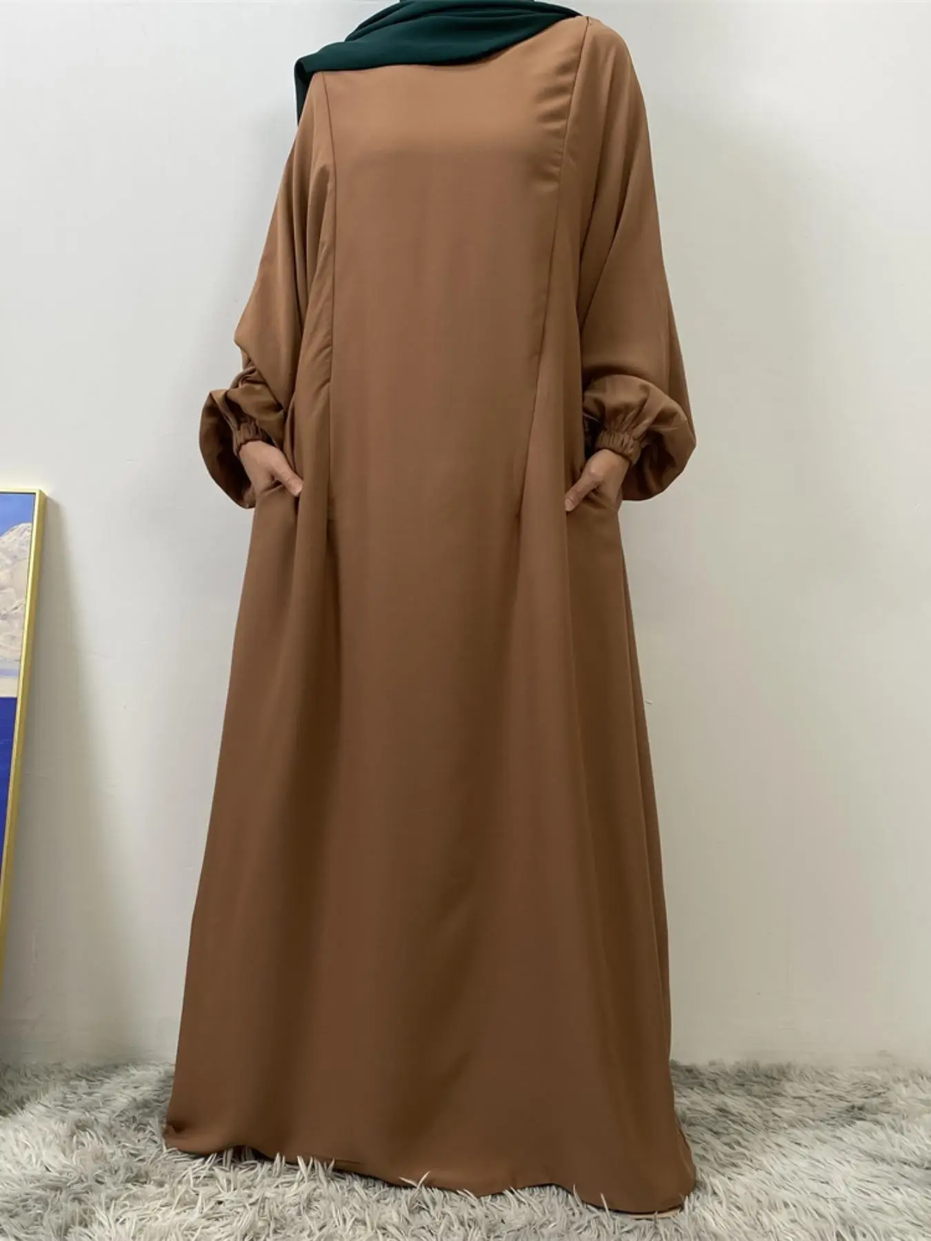 Women's Solid Color Long Sleeve Abaya, Modest Comfy Round Neck Long Dress for Party Daily Wear, Ladies Islamic Clothing for All Seasons
