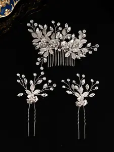 Elegant Rose Design Bridal Headpiece Set, Rhinestone Decorated Hair Comb and Pin, Perfect for Weddings & Birthdays, Stylish Hair Accessories