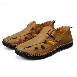 Men's Leather Closed Toe Sandals Casual Outdoor Walking Sandals Fisherman Beach Shoes