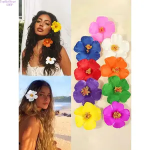 Women's Hibiscus Flower Hair Clips Set (4pcs/9pcs) - Boho Tropical Beach Style, PVC Lightweight Waterproof, Elegant Summer Casual Hairpins, Trendy Hawaiian Accessories for Women, Ideal for Boho Outfits & Beach Trips