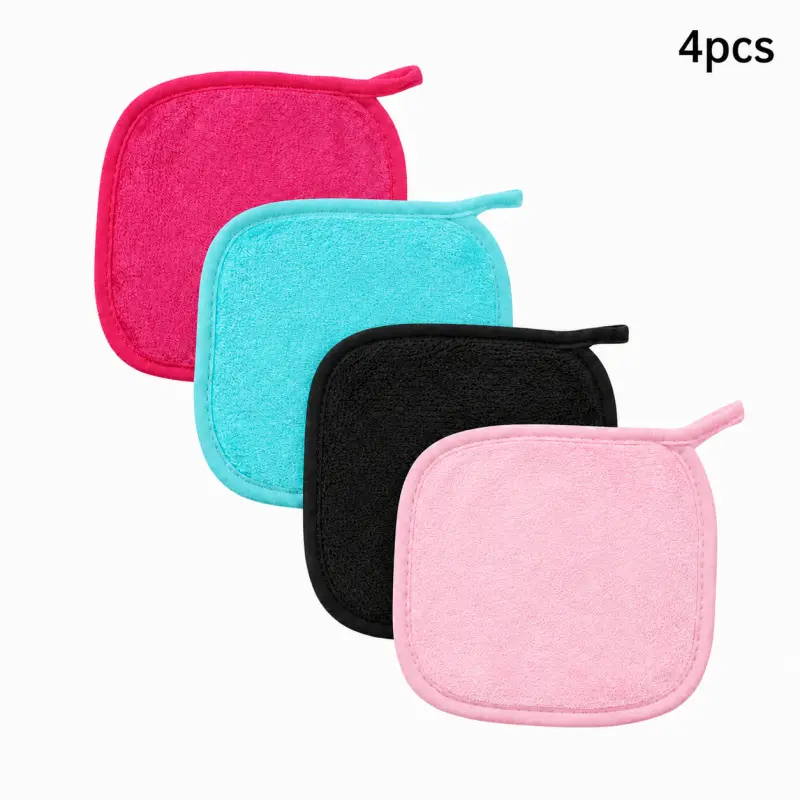 4 PCS Gentle Smooth Reusable Microfiber Makeup Remover Cloths - Soft Cleanser Cloths for Cosmetic Removal on Face, Eyes & Lips, Suitable for All Skin Types (Daily Skincare Use)