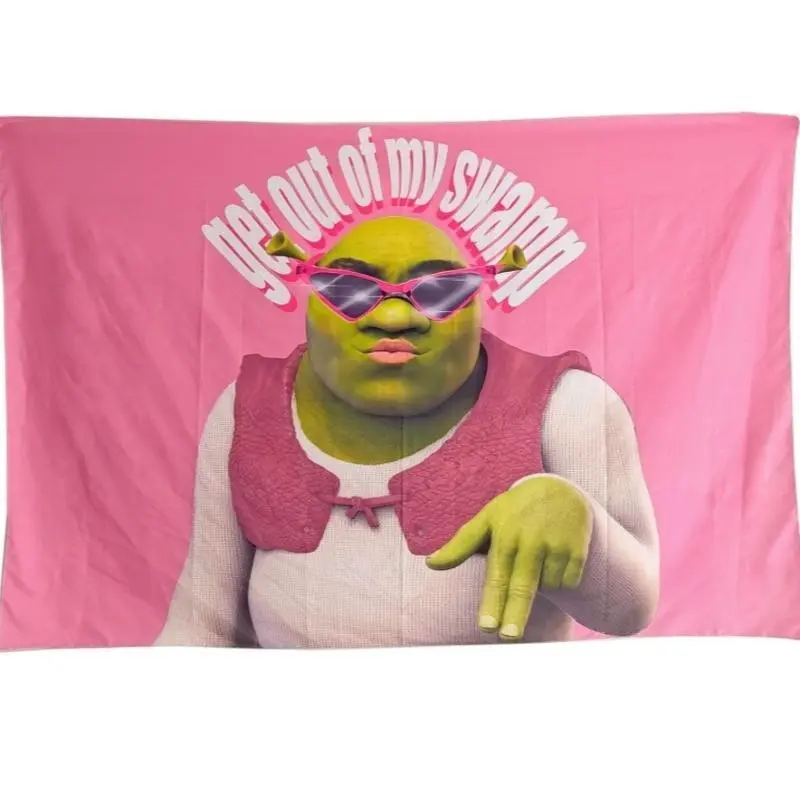 Funny Shrek Pink TapestryGet Out Of My Swamp Meme Tapestry Wall Hanging Dorm Backdrop Home Decor for Bedroom Living Room Decorative Landscape Table Light Peach Velvet