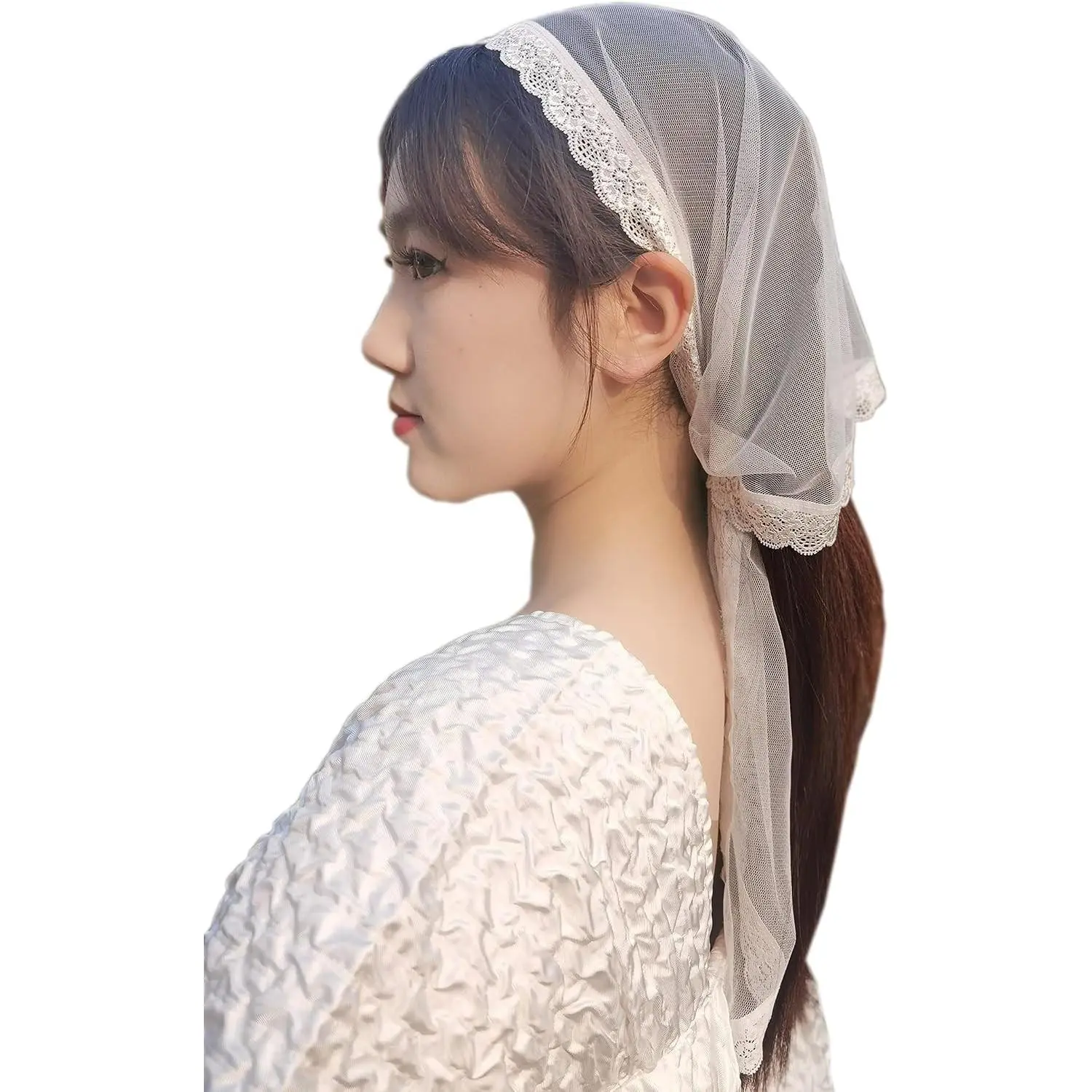 Triangle Chapel Veil Mantilla Lace Headcovering Catholic Latin Mass M15