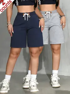 Women's Sporty Five-Quarter Pants, Simple Straight Leg Elastic Waist Design, Multiple Color Options, Side Zipper Pockets, Running Exercise Mid-Thigh, Running Workout Shorts