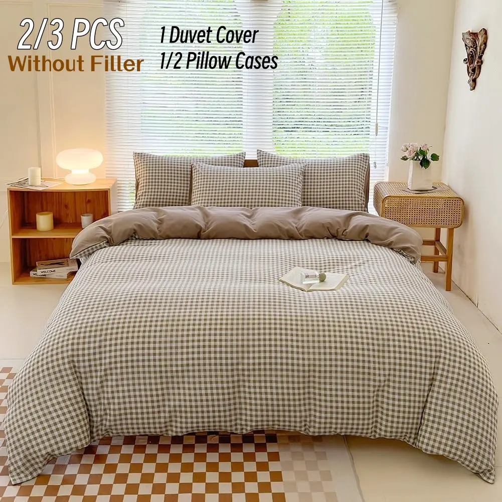 2/3 Piece Simple Plaid Minimalist Checkered Down Comforter Set, Fashionable Two-Sided Reversible Bedding Set, Breathable All-Season Quilt Cover, Bedroom Decor & Guest Room Use