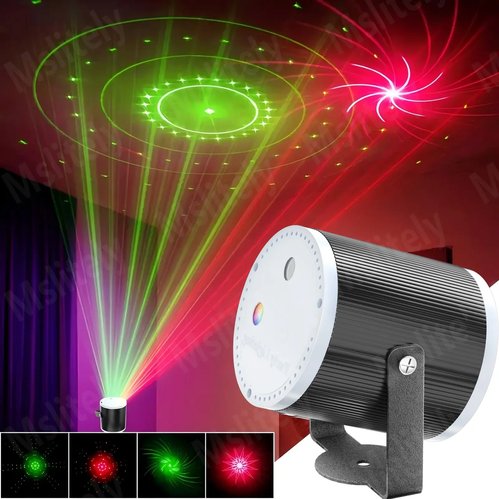 USB-powered red and green light pattern projector; RG color-changing disco light with switch control; stage lighting suitable for parties, DJs, nightclubs, KTVs, bars, and home decor