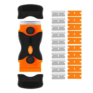 2-in-1 Orange Dual-Head Surface Scraper Kit – 20 Blades: 10 Non-Scratch Silicone + 10 Stainless Steel.Multi-Purpose Remover for Stickers, Paint, Caulk & Grease – Safe for Glass Cooktops, Windows, Tiles & Auto Detailing Hand Cleaning Cleaning Plastic