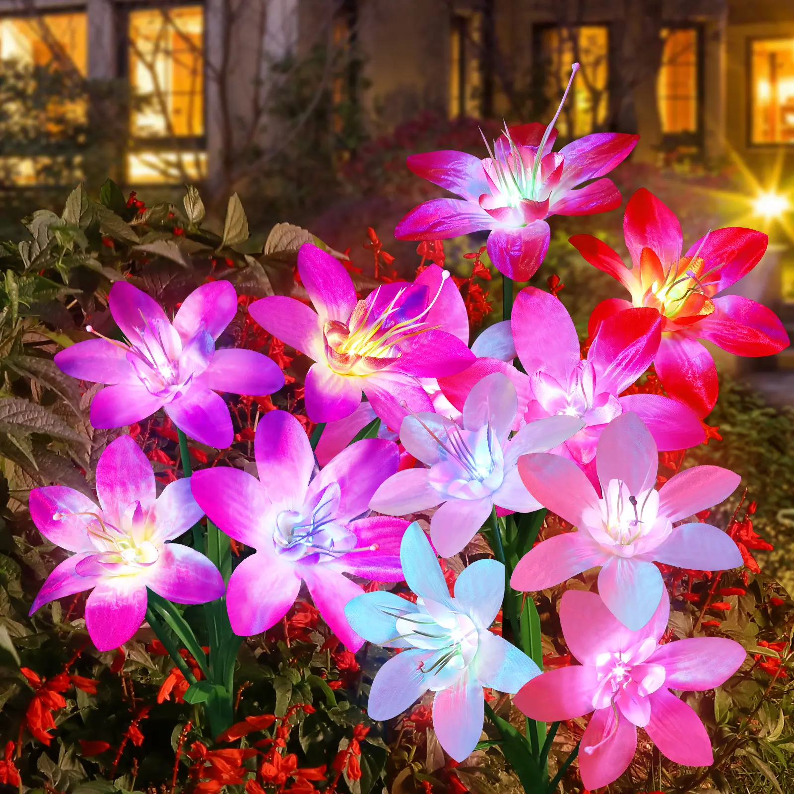 Solar Outdoor Lights 5-Pack, Rechargeable Silicon-Built Garden Lights with 7-Color Changing Slide Beads, Batteries Included, Waterproof for Pathway, Patio Decorations for Children, Father's Day, Parents