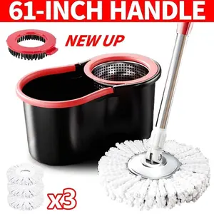 Soiven Mop And Bucket Set With 360° Rotatable Mop 3 Microfiber Heads 61-Inch Adjustable Handle Efficient Cleaning Supplies