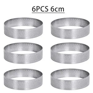 Stainless Steel Round Baking Ring Set, 6 Pieces, 6cm Diameter, Hole Design, Ideal for Pies, Muffins, Cakes, Essential Kitchen Tool, Bakeware