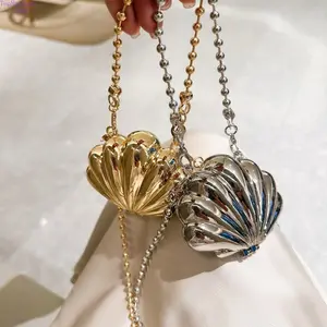 2026 New Trendy Lip & Shell Shaped Mini Crossbody Bag, Metal Mirror Surface Zinc Alloy Purse, Fashion Hard Case Shoulder Bag with Beaded Chain, Portable