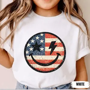 Retro America Smiley Face Checkered Shirt, USA 250th Anniversary  T-shirt, USA Smiley July 4 Youth Tee,  4th of July Gift