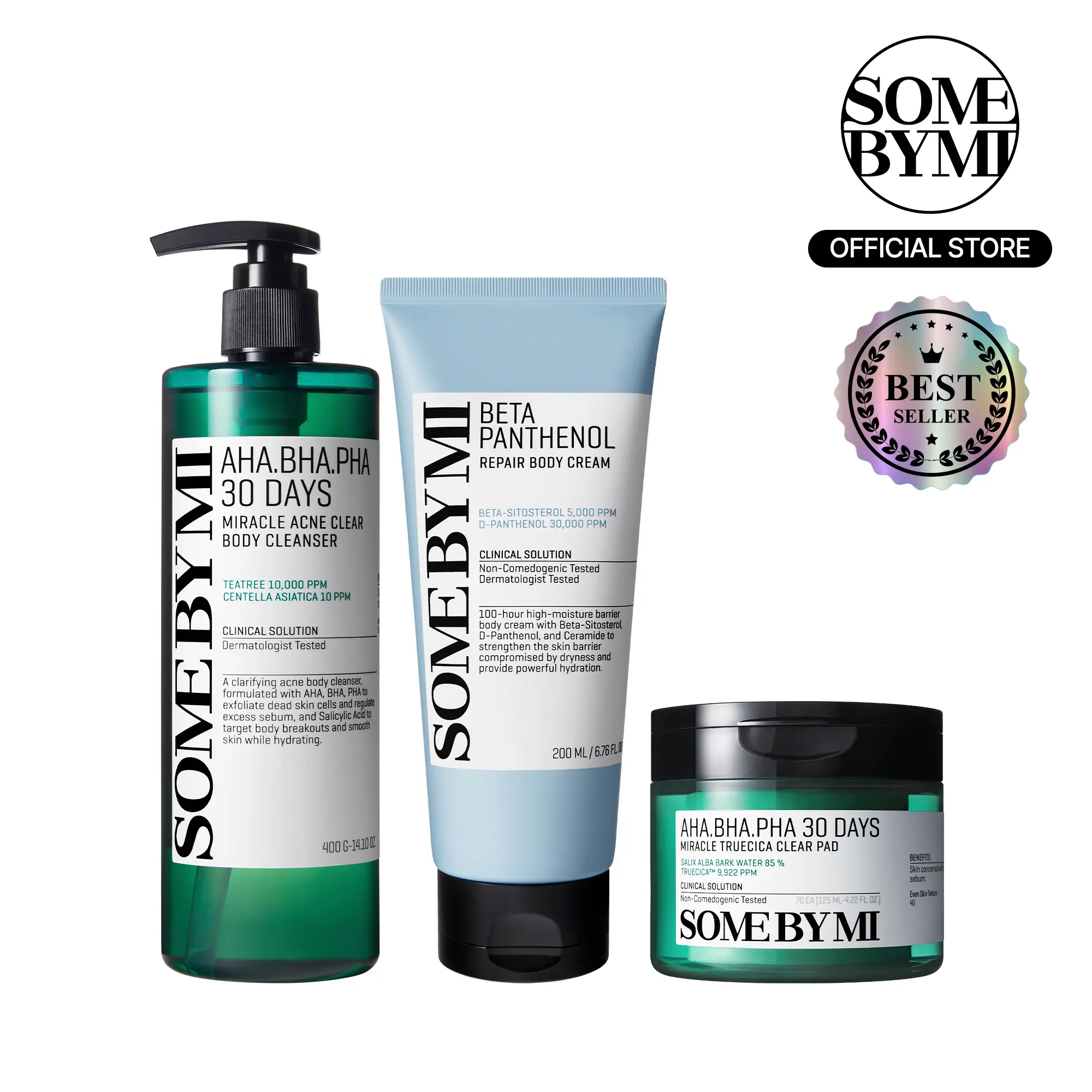 Miracle Body Exfoliation & Soothing Set – Korean Skin Care – Body Wash & Pad & Cream Routine to Treat Back Acne, Body Odor Control & Repair Barrier