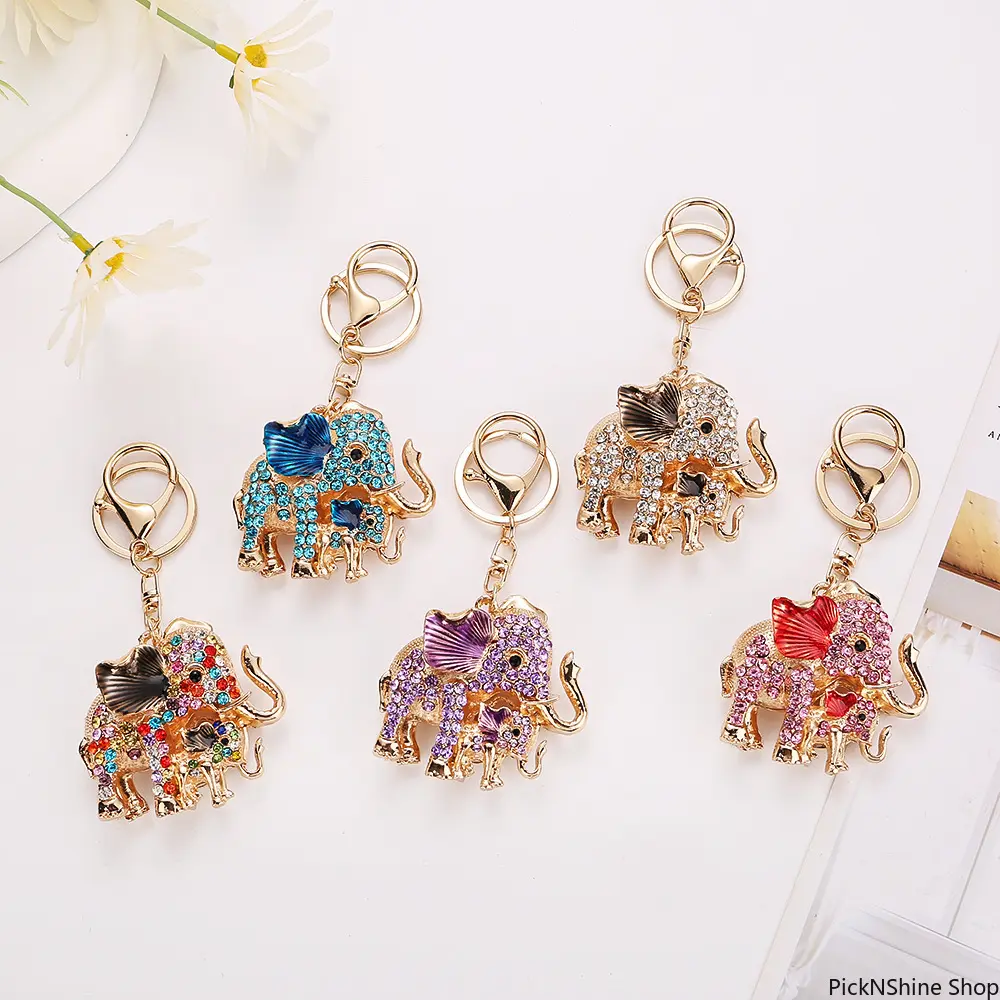 Cute Keychains, Colorful Elephant Shape Metal Charm with Glitter Rhinestones, Unisex Synthetic Animal Pendant for Everyday Use & Gifting, Key Accessories