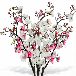 6 artificial long-stemmed cherry blossoms - outdoor/indoor decoration, suitable for home, office, wedding and party decoration, for use on dining tables, restaurants and courtyards, for seasonal events, floral decoration, and home decoration.