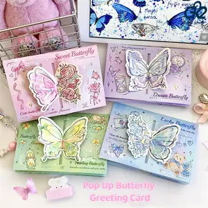 3D Stereo Butterfly Greeting Card, Ins Luxury Cartoon Cute Envelope Cardboard, DIY Handwritten Card for Graduation, Birthday & Couple Use