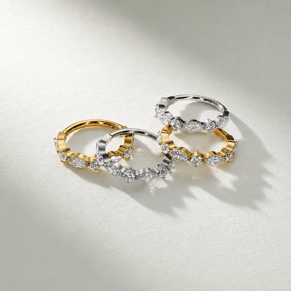 20G/18G 8mm Titanium Micro Pave Gems Hinged Nose Ring, Helix Nostril Ear Nose Piercing Jewelry