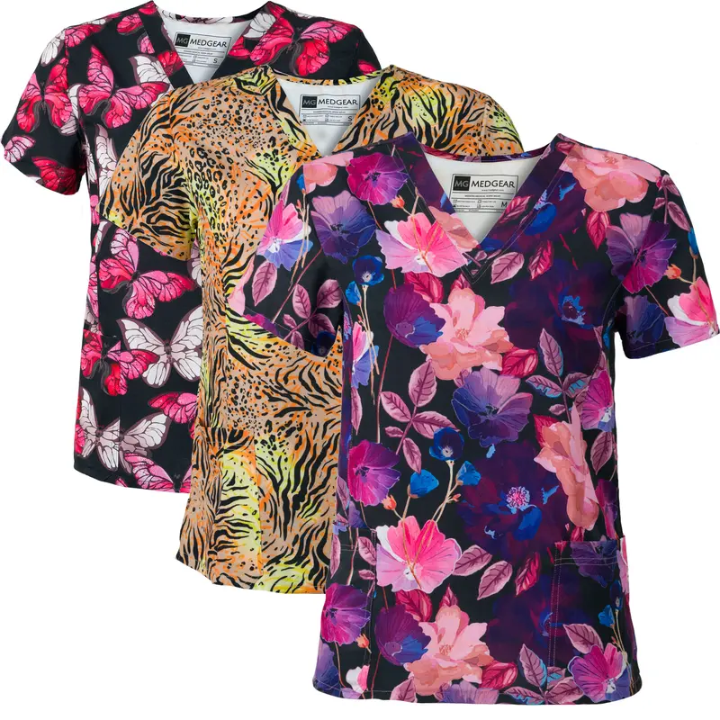 Medgear 3 Pack Print Scrub Tops