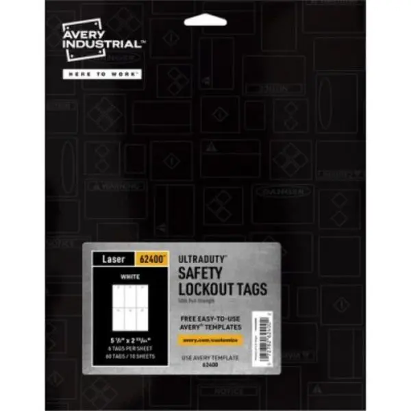 Avery AVE62400 UltraDuty Lock Out Tag Out Hang Tags for Laser Printer, Letter Size, Strong Paper, UV Resistant Office Identification Supplies