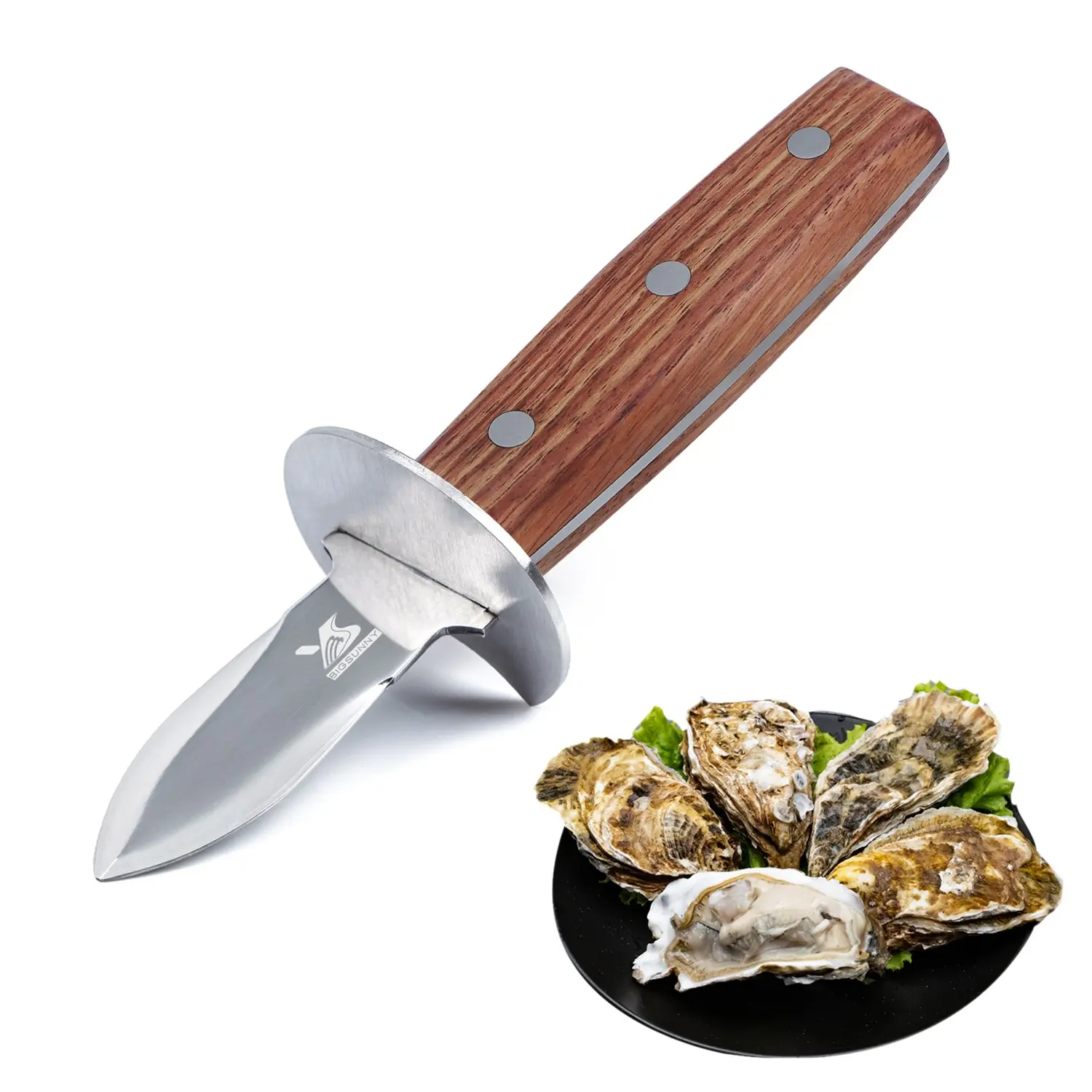 7inch Redwood Handle Oyster Sheller, Full Dragon Bone Stainless Steel Blade, Easy Oyster Opening Tool, Kitchen Gadgets, Ideal for Restaurants, Home and Kitchen Use, Kitchenware