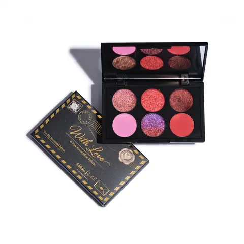 6 Pan Multichrome Eyeshadow Palette by Adriana Nichole, With Love Red Pink Shimmer & Matte Eye Makeup