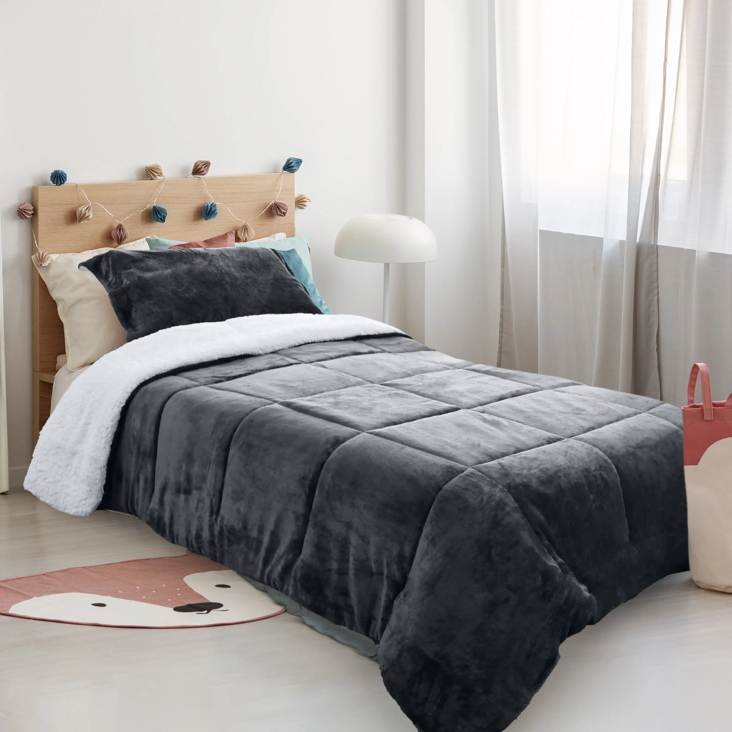 Catalonia Twin Size Sherpa Comforter Set, Ultra-Soft Reversible Fluffy Micromink Bedding Set-2 Pieces, 1 Comforter and 1 Pillow Sham